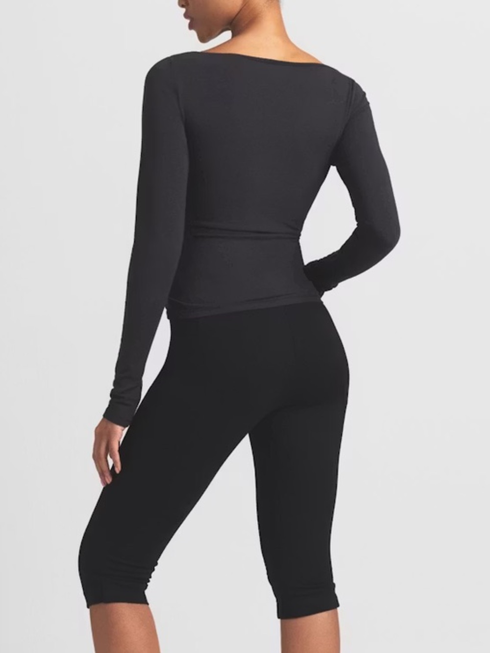 NWT SKIMS Cotton Jersey Long Sleeve Boatneck Top Small Soot - Picture 4 of 5